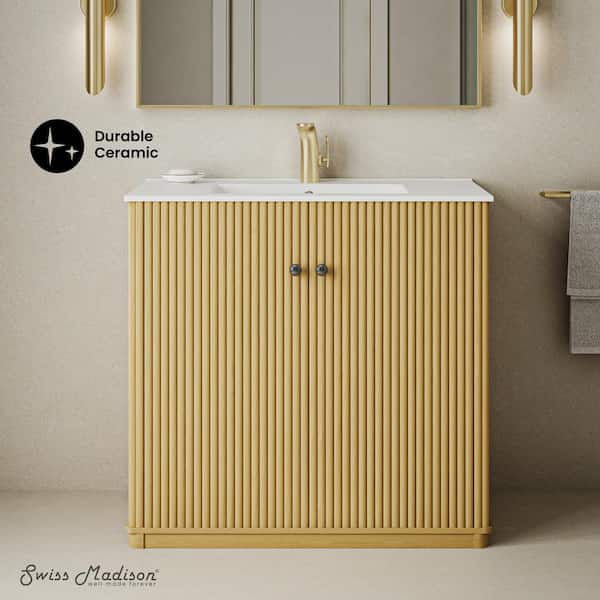 Lafayette 36 in. Bathroom Vanity in Natural Oak with White Ceramic Sink Top