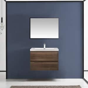 30 in. W x 19 in. D x 20 in. H Wall-Mounted Bath Vanity in Grey Oak with White Glossy Resin Top