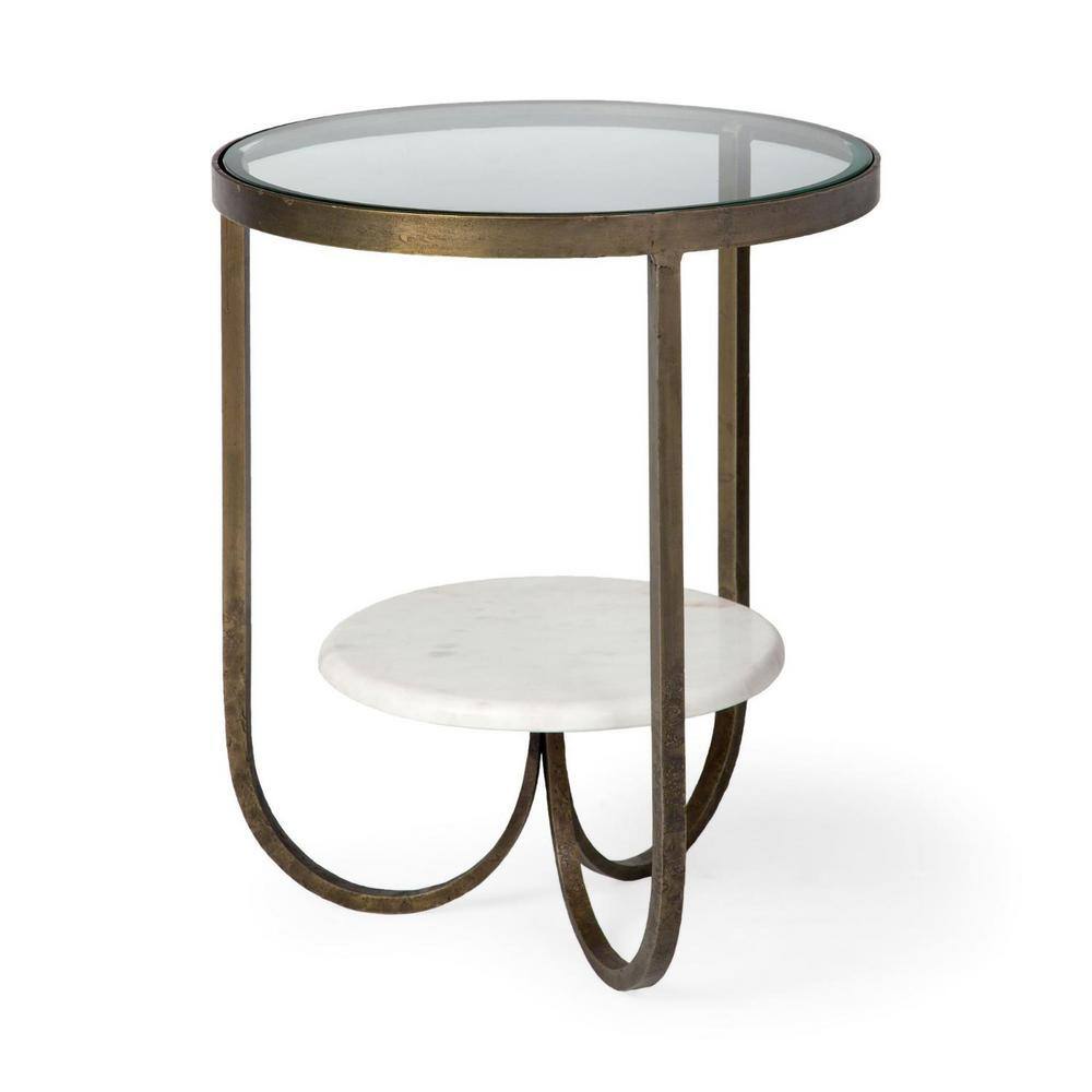20 in. Gold Round Glass End Table