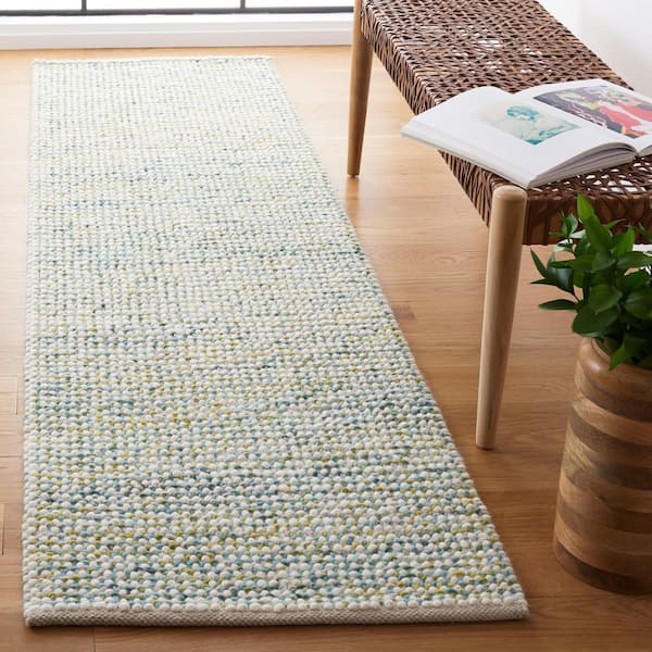 Vermont 2 ft. x 8 ft. Ivory/Blue Knitted Runner Rug