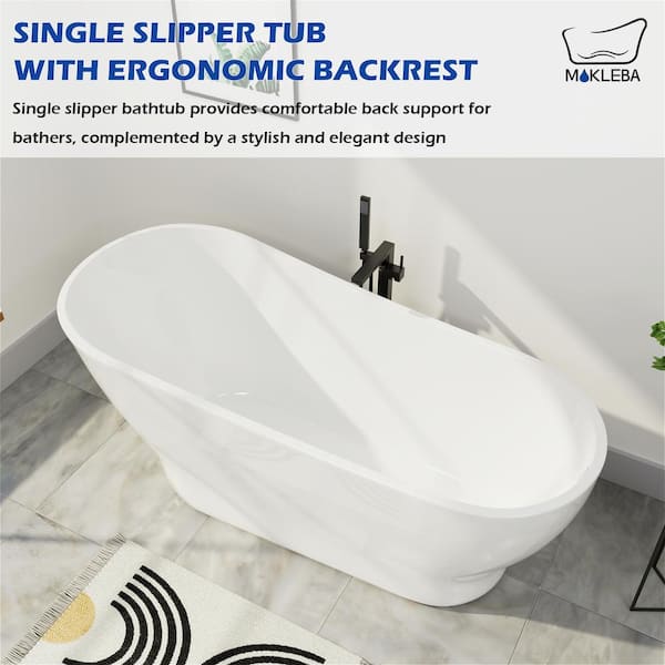 59 in. Acrylic Classic Design Slipper Freestanding Bathtub with uCPC Certificated in White Soaker Tubs
