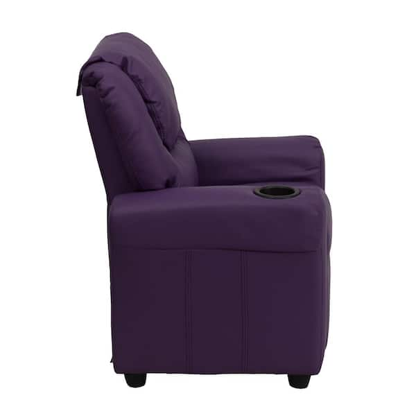 Flash Furniture Contemporary Purple Vinyl Kids Recliner with Cup