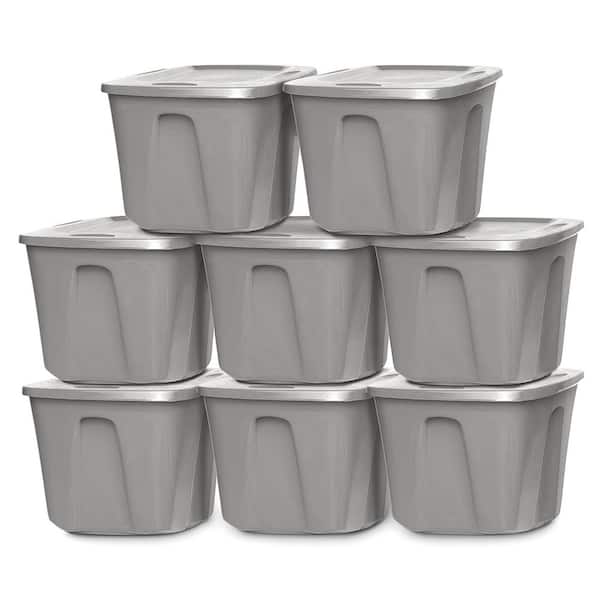 10 Gal. Heavy Duty Plastic Storage Container, Titanium Silver (8-Pack)