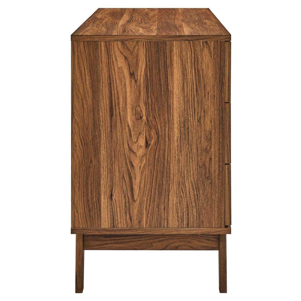 Walnut Double 6-Drawer Dresser with Rattan Weave