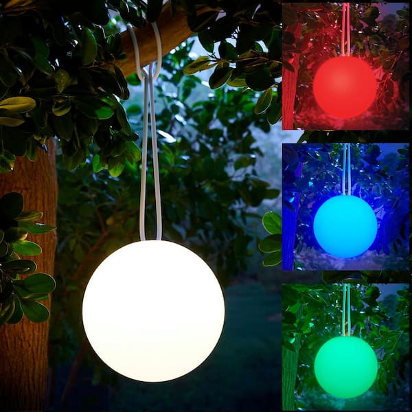 Hampton Bay 10 in. RGB LED Rechargeable Ball Outdoor Hanging Lantern