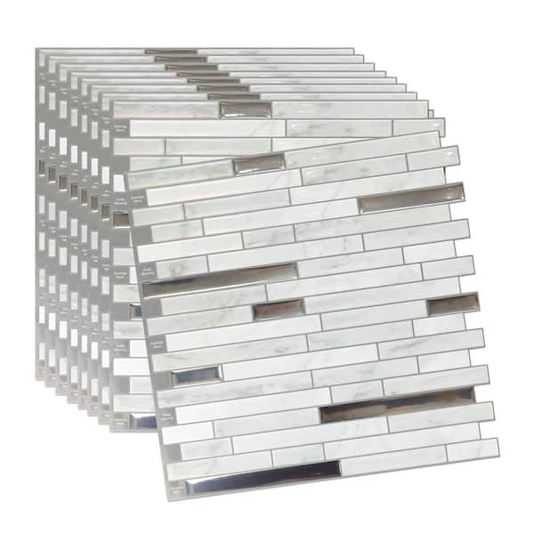 Silver Vinyl Peel and Stick Tile Backsplash 12 in. x 12 in. Stick on Tiles Backsplash (10-Pack 10 sq. ft. / Case)
