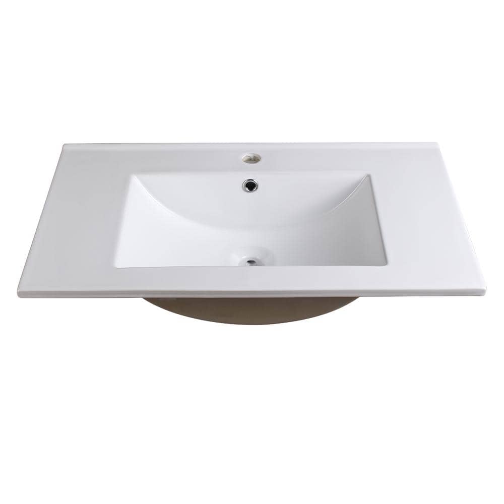 Fresca Torino 30'' White Ceramic Rectangular Bathroom Sink with Overflow
