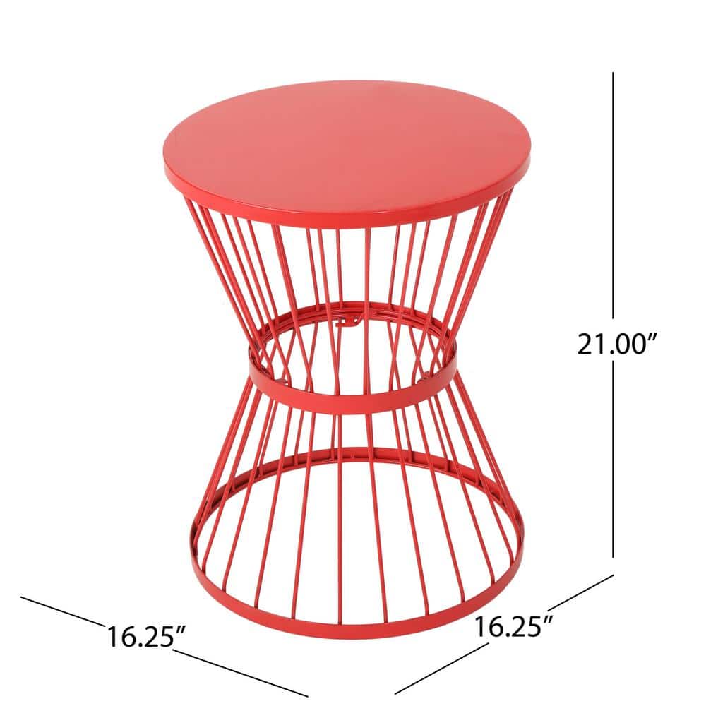 Matte Red Iron Hourglass Outdoor Side Table