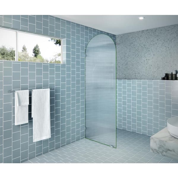 Glass Warehouse Maven 30 in. W x 86.75 in. H x 0.375 in. D Arched Fluted Single Fixed Panel Frameless Shower Door
