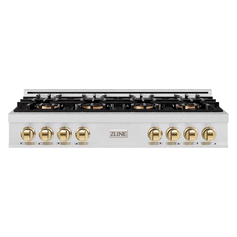 Autograph Edition 48 in. Classic Gas Rangetop with 8-Burner DuoPro Cooktop in Satin Stainless and Polished Gold Accents