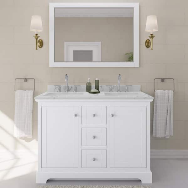 Wyndham Collection Avery 48 in. W x 22 in. D x 35 in. H Double Bath Vanity in White with Giotto Quartz Top