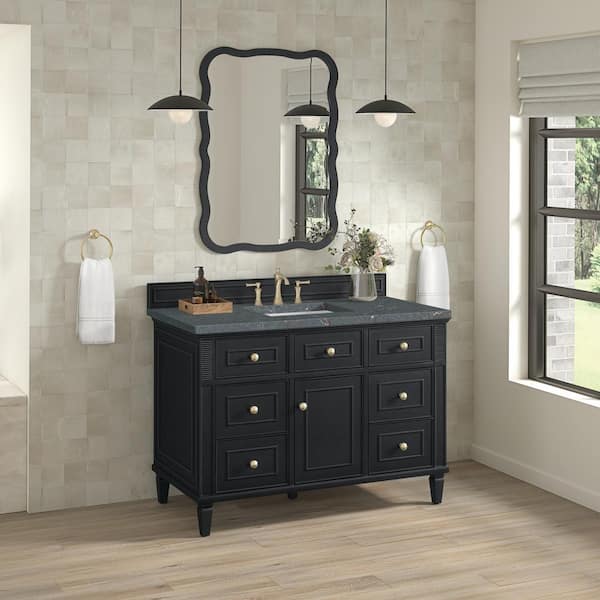 James Martin Vanities Lorelai 48.0 in. W. x 23.5 in. D x 34.06 in. H Single Bathroom Vanity in Black Onyx with Parisien Bleu Quartz Top