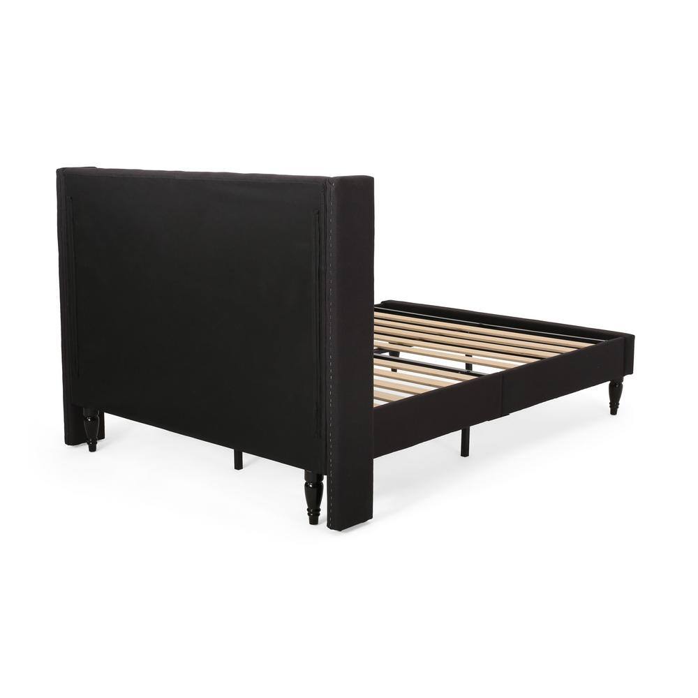 Queen Black Upholstered Wood Platform Bed with Tufted Headboard
