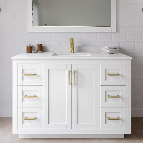 Wyndham Collection Miranda 48 in. W Single Bath Vanity in White with Cultured Marble Vanity Top in LV Carrara with White Basin and Mirror