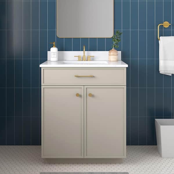 Marcote 30 in. Single Sink Greige Bath Vanity with White Volakas Engineered Marble Top (Assembled)