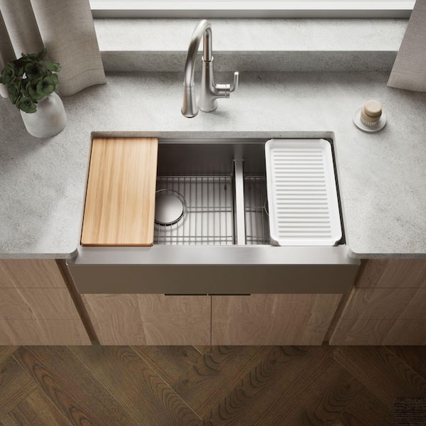 Strive 35-1/2 in. Undermount Double Bowl Stainless Steel Workstation Kitchen Sink