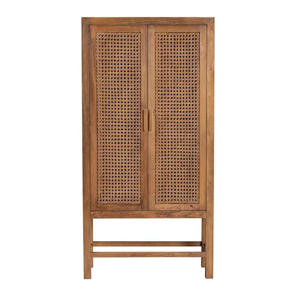 bali & pari Sibu Natural Rattan and Wood 71 in. H Storage Cabinet