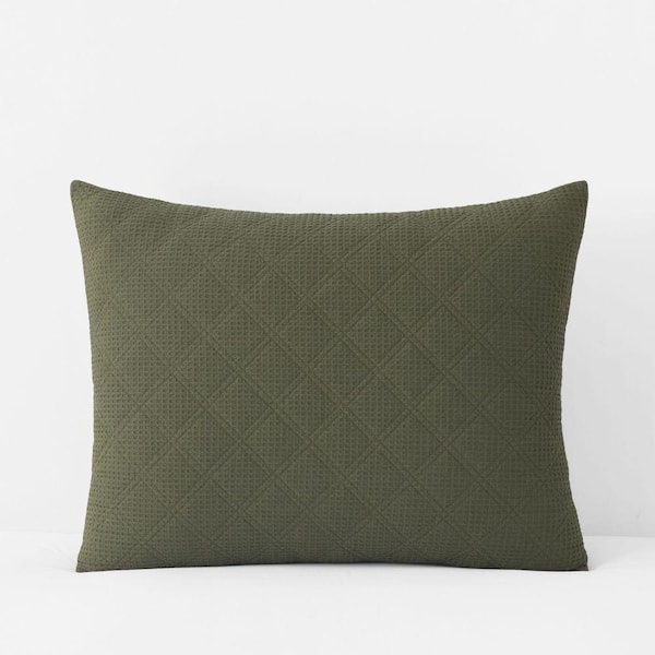 Company Cotton Waffle Olive Standard Quilt Sham