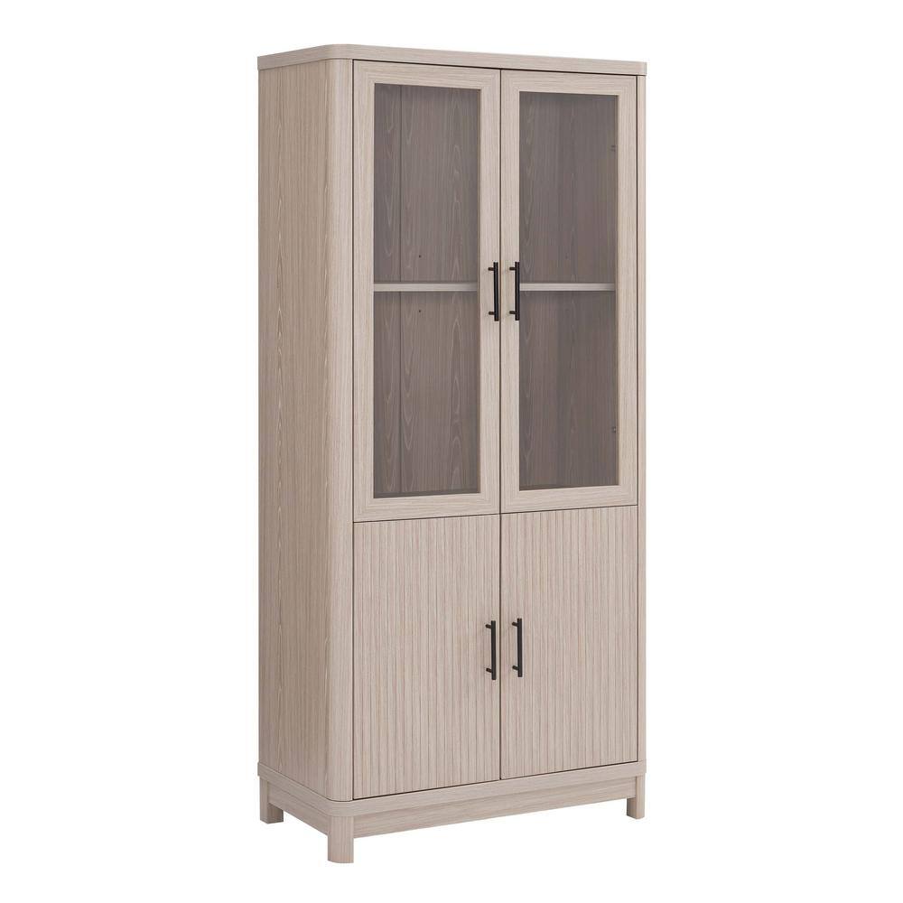 67.6" White Washed Oak Adjustable Bookcase Set with Glass Doors