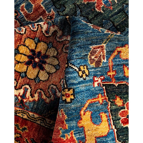 Serapi Light Blue 6 ft. x 9 ft.Tribal Wool Indoor Area Rug