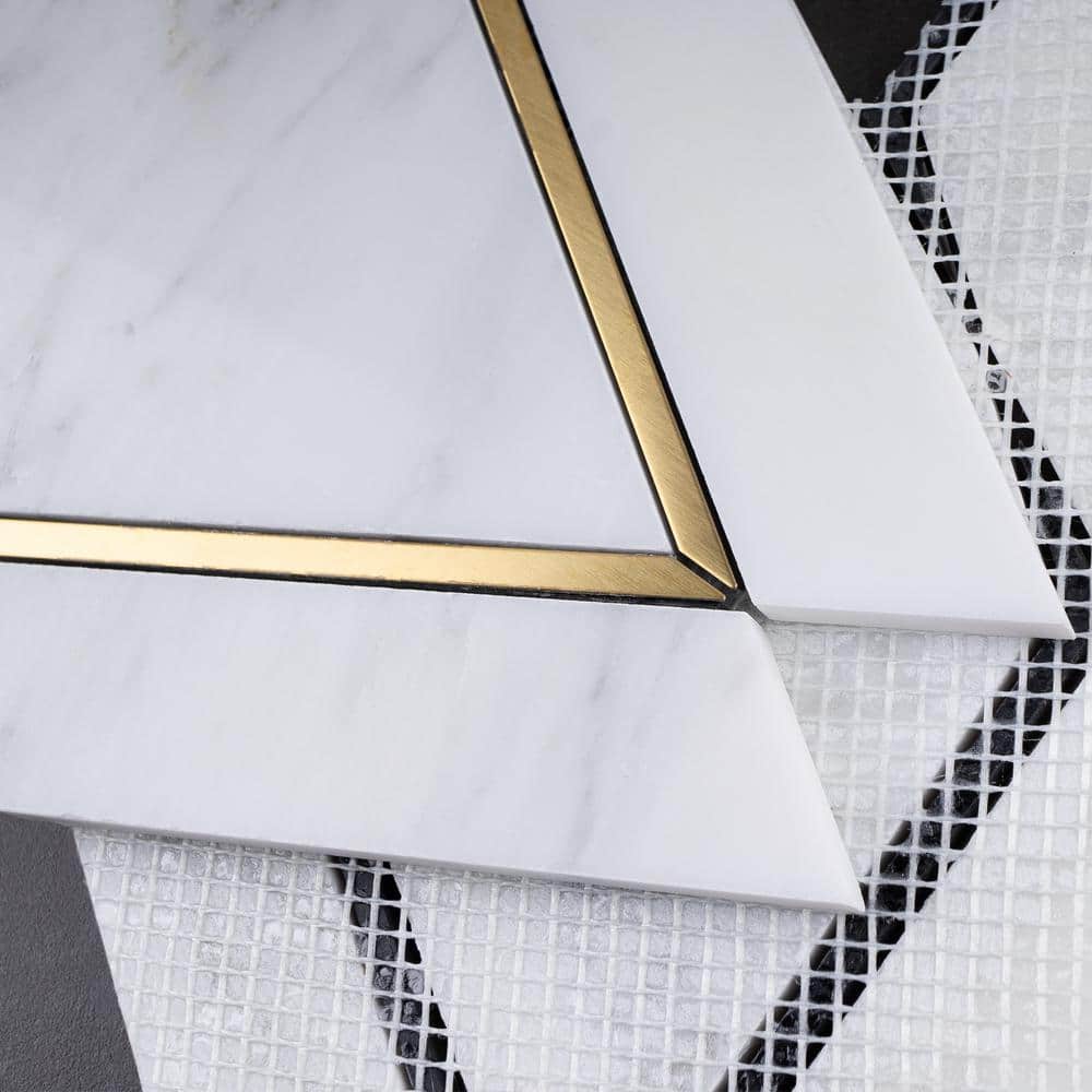 White and Gold Geometric Polished Marble Mosaic Wall Tile