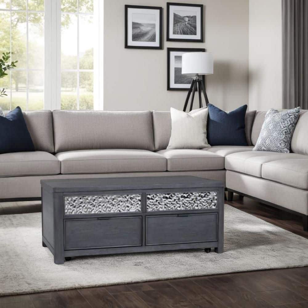 Benjara Zoko 26 in. Ash Gray Rectangle Wood Coffee Table with