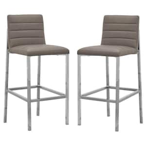 43 in Gray Chrome Legs Faux Leather Metal Framed Channel Barstool (Set of 2)