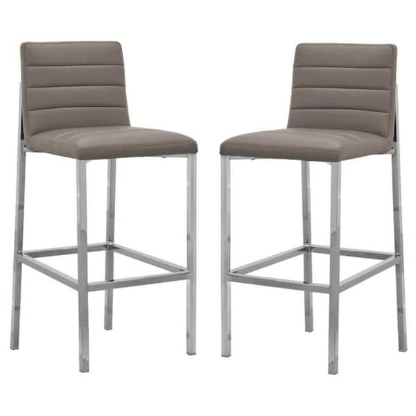 Benjara 43 in Gray Chrome Legs Faux Leather Metal Framed Channel Barstool (Set of 2)