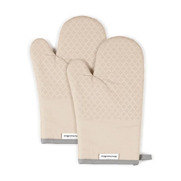 KitchenAid Easy Grip Silicone 2 Oven Mitts & 2 Pot Holders Tan