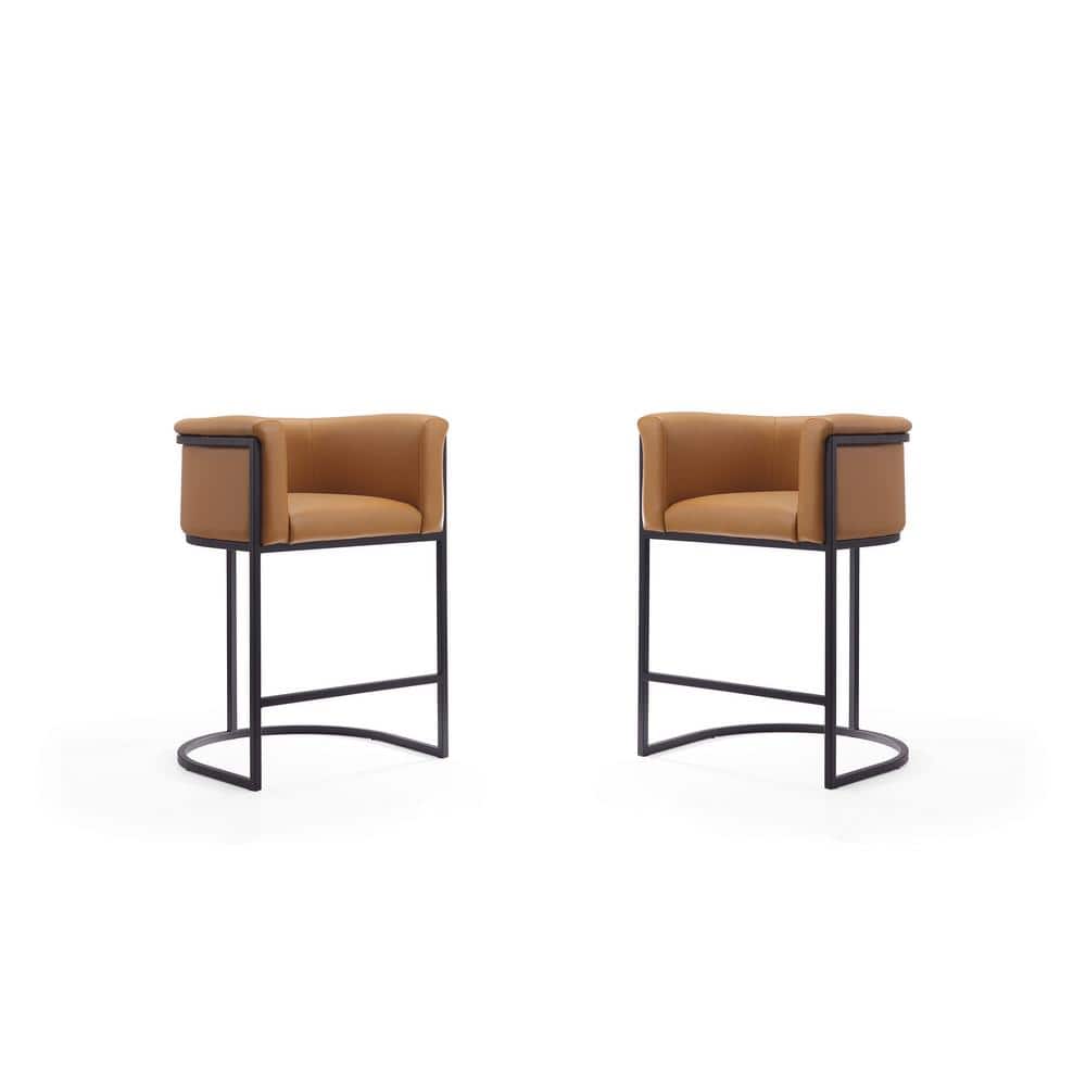 Cosmopolitan 25.5 in. Camel and Black Metal Counter Stool with Faux Leather Upholstered Seat (Set of 2) price history on PriceWatchPro
