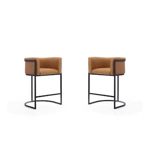 Cosmopolitan 33.8 in. Camel and Black Metal Counter Height Bar Stool (Set of 2)