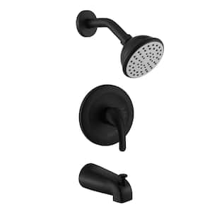 Bestmo Single-Handle 1-Spray High Pressure Tub and Shower Faucet with Tub Spout in Matte Black Valve Included