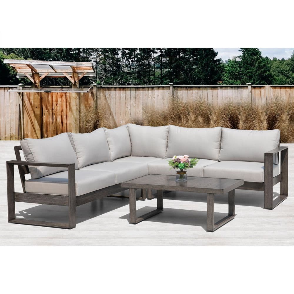 Nuu Garden Walsh 4-Piece Outdoor Aluminum Sectional Sofa Set with