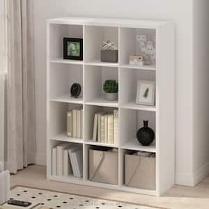 Simple 57.95 in. Tall White Wood 12-Cube Bookcase