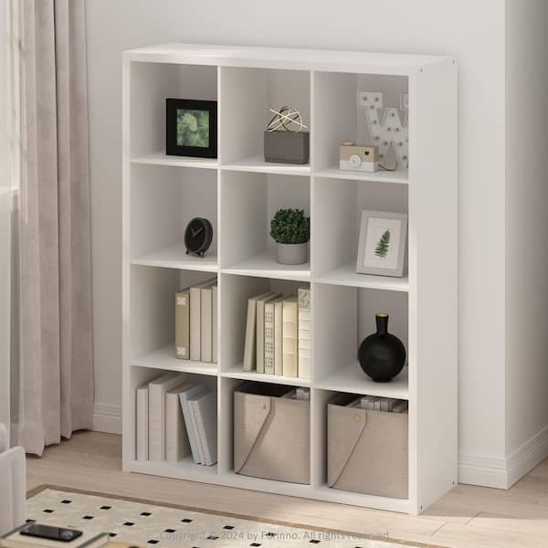 Furinno Simple 57.95 in. Tall White Wood 12-Cube Bookcase