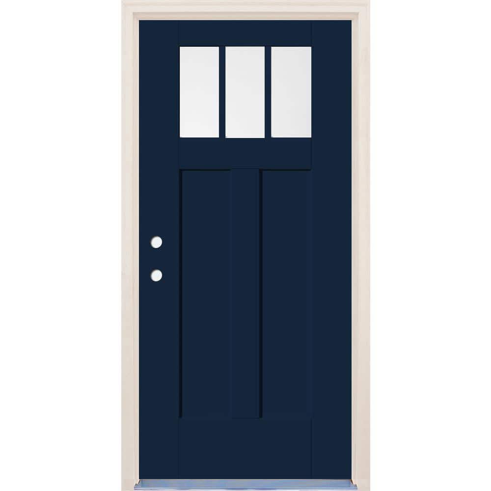 36 in. x 80 in. Right-Hand 3-Lite Clear Glass Indigo Painted Fiberglass Prehung Front Door with 6-9/16 in. Frame price history on PriceWatchPro