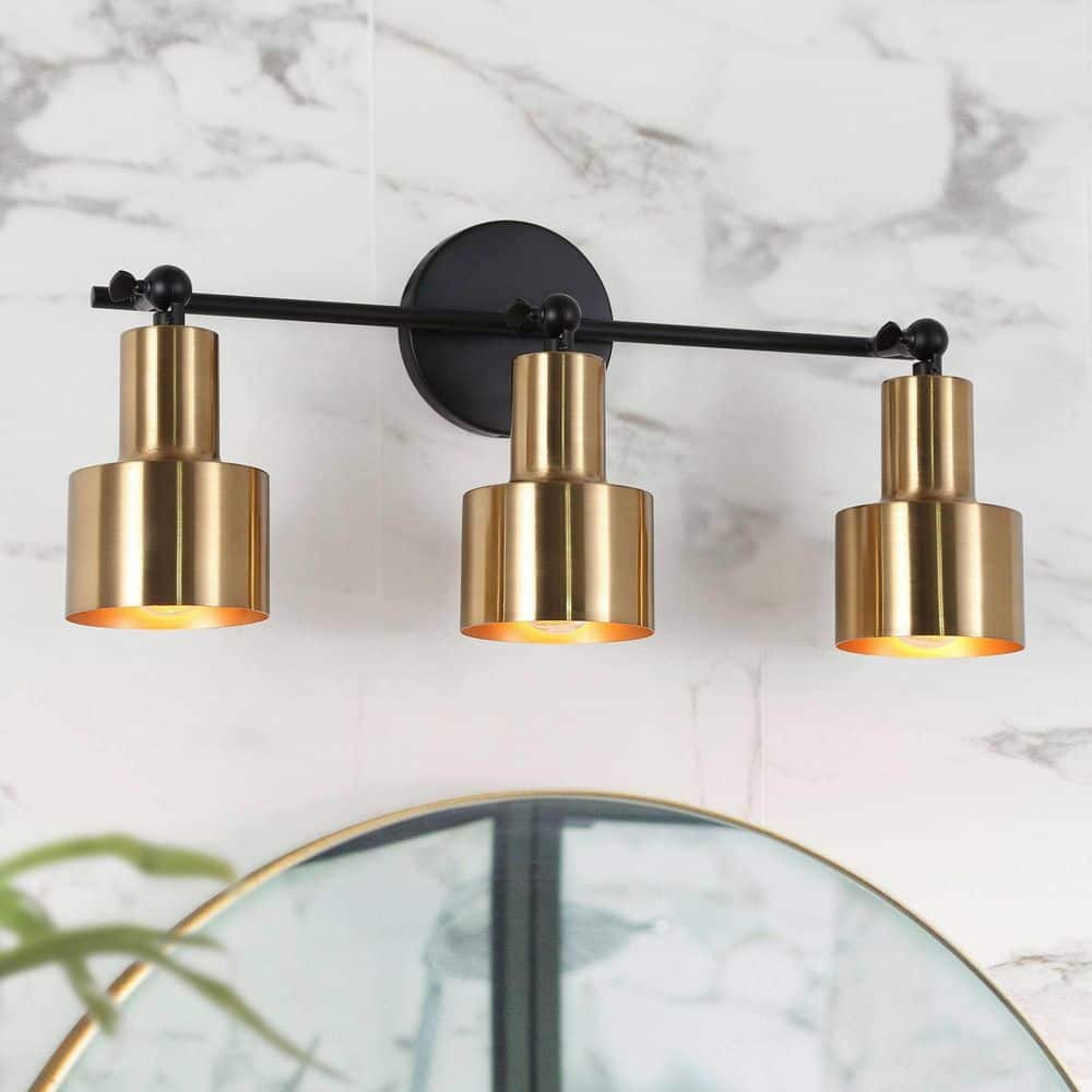 20.1 in. 3-Light Black and Brass Vanity Light with Metal Shades price history on PriceWatchPro