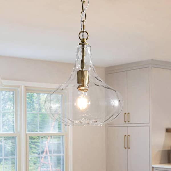 Y'INSP 60-Watt 1 Light Brass Modern Indoor Mini Pendant Light with Hammered Glass Shade Vintage Ceiling Hanging Light Fixture