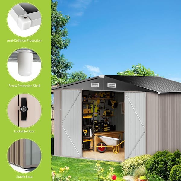 Sizzim 10 ft. W x 8 ft. D Outdoor Metal Shed with Vents and