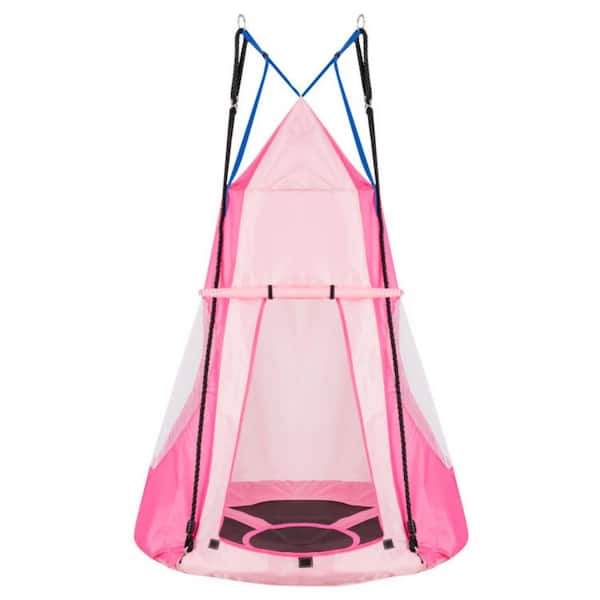 Alpulon Outdoor 2-in-1 Kids Pink Hanging Chair Detachable Sling Patio Swing Tent