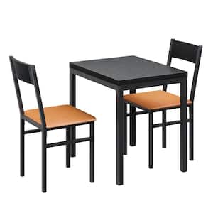 3-Piece Black Dining Table Set Cushioned Chairs Small Kitchen Table 29.5 in. W x 23.6 in. D x 29.1 in. H (Set for 2)