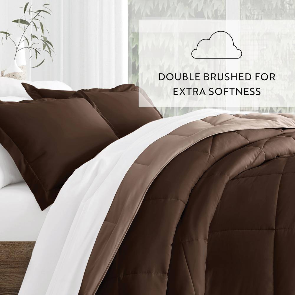 Twin Taupe Reversible Down-Alternative Microfiber Comforter Set
