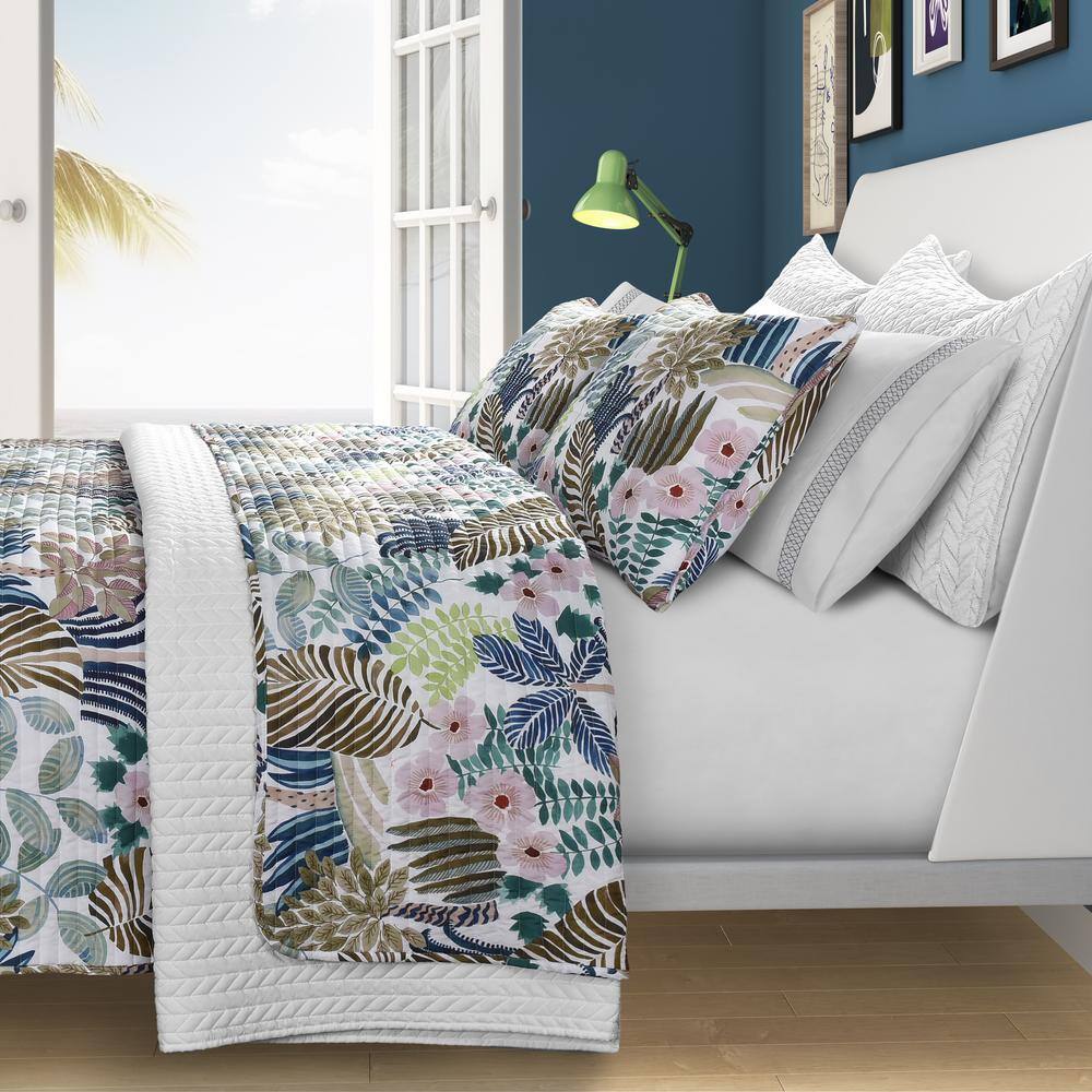 Tropical Blue Microfiber Full Quilt Set with Shams