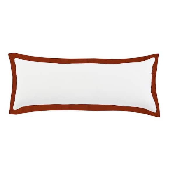 Unbranded Empire White /Rusty Cinnamon Border Soft Poly-Fill 14 in. x 36 in. Indoor Throw Pillow