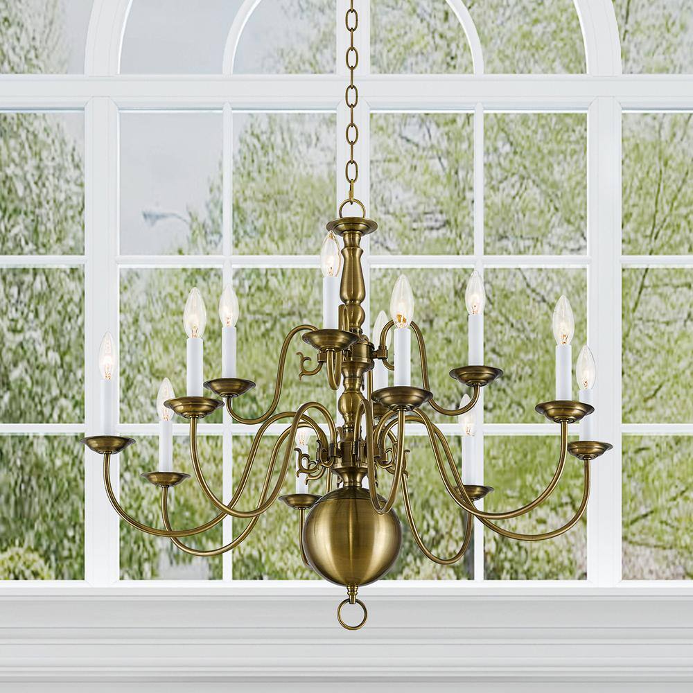 Antique Brass 12-Light Traditional Candle Chandelier