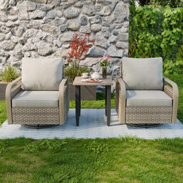 3 hotsell Pieces Outdoor Swivel Patio Sets Rocker Chair Textilene Fabric Table Brown