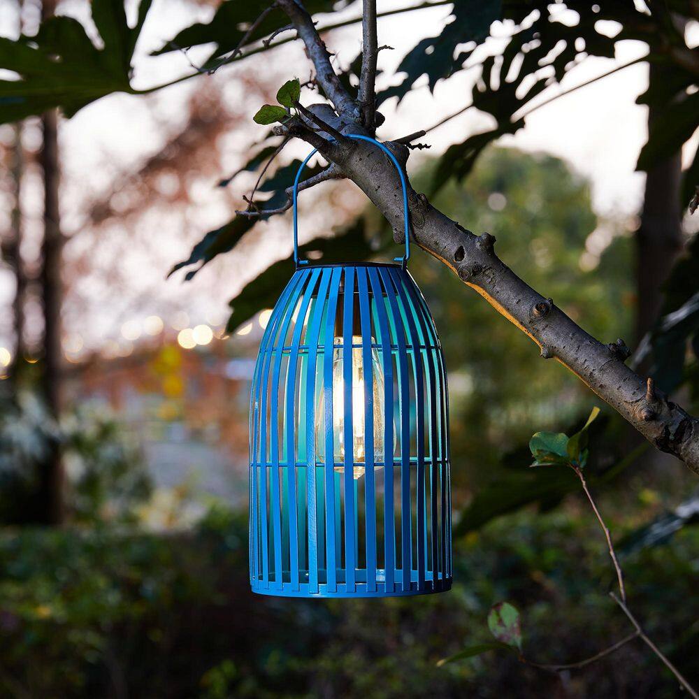 9.75" Blue Metal Solar Powered Hanging Lantern