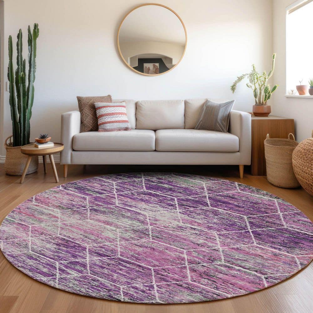 Chantille Machine Washable Indoor/Outdoor Abstract ACN1724 Purple 8 ft. x 8 ft. Round Rug price history on PriceWatchPro
