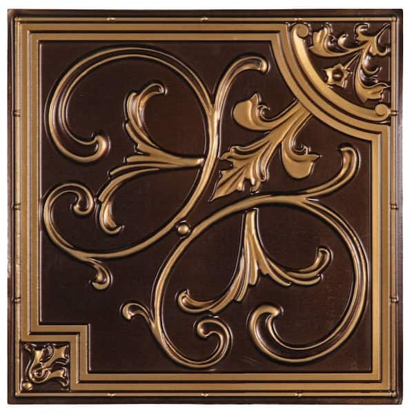 uDecor Madrid 2 ft. x 2 ft. Lay-in or Glue-up Ceiling Tile in Antique Gold (40 sq. ft. / case)