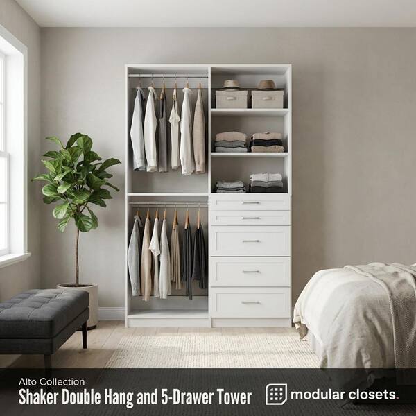 MODULAR CLOSETS Alto 53.25 in. W White Shaker Double Hang and 5